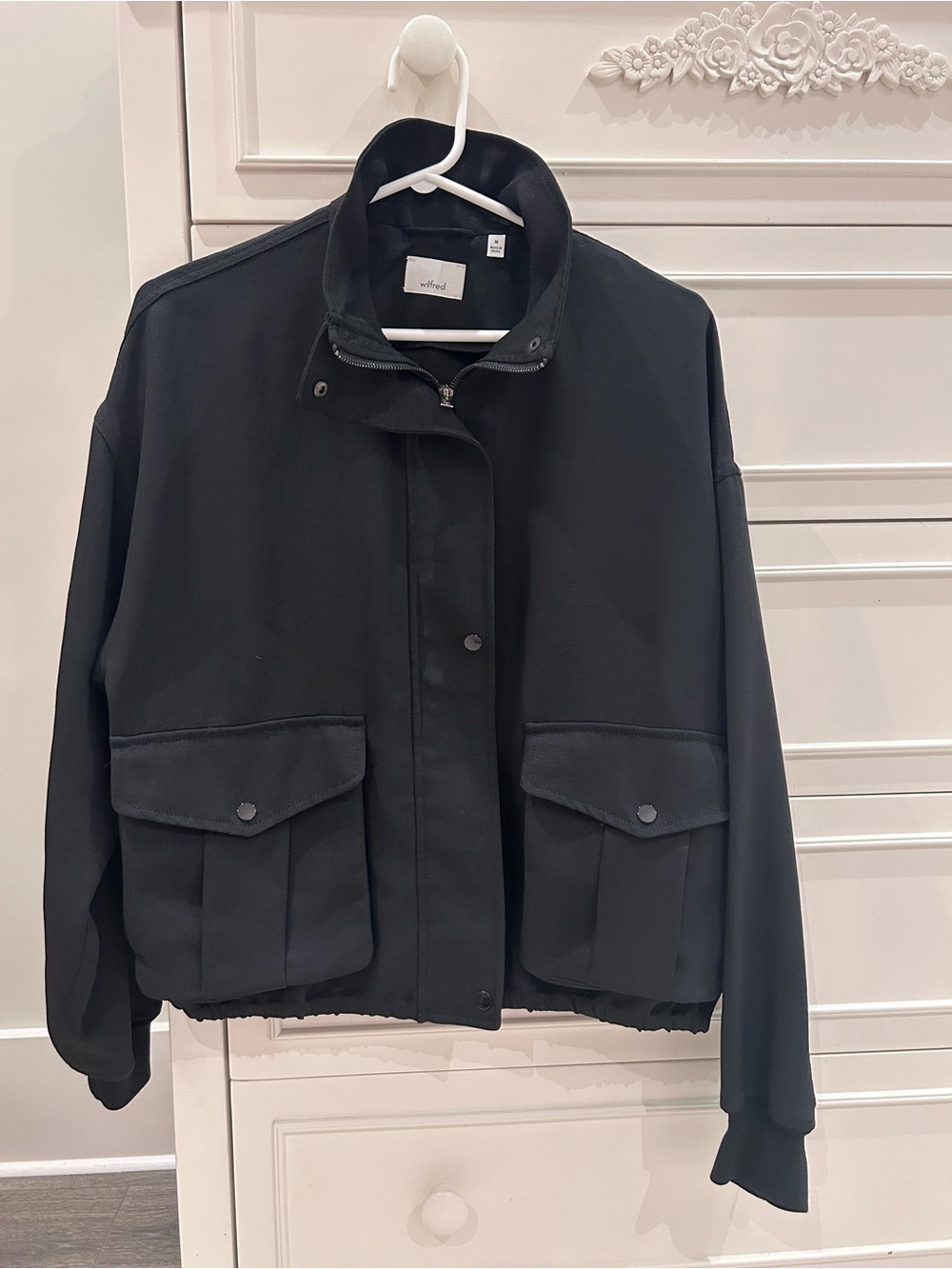 Wilfred Black Bomber Jacket with Front Flap Pockets
